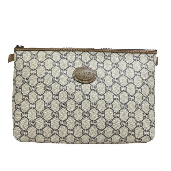 GUCCI PLUS GG Pattern Clutch Hand Bag PVC Leather Brown Made In Italy 09EE842 - Picture 1 of 13